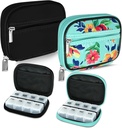 Serfeymi Caja de píldoras de viaje semanal para fines con caja extraíble de 7 días, caja de píldoras de viaje de moda Organizador de píldoras para la medicina, vitamina, suplemento - Negro 01 + verde 01