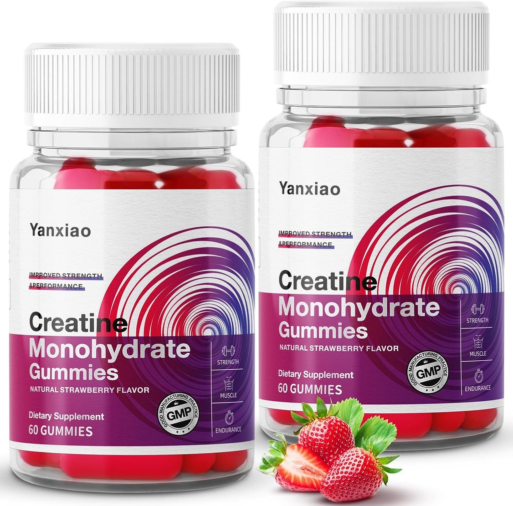 yanxiao Cretina Monohydrate Gummies 5g para Hombres &amp; Mujeres, Fórmula Anti-Melting, Vacas de Sugar Libre Creatina para el Crecimiento del Musculo y la Fuerza, Contiene Vitamina C y Otros nutrientes (120 Conteo)