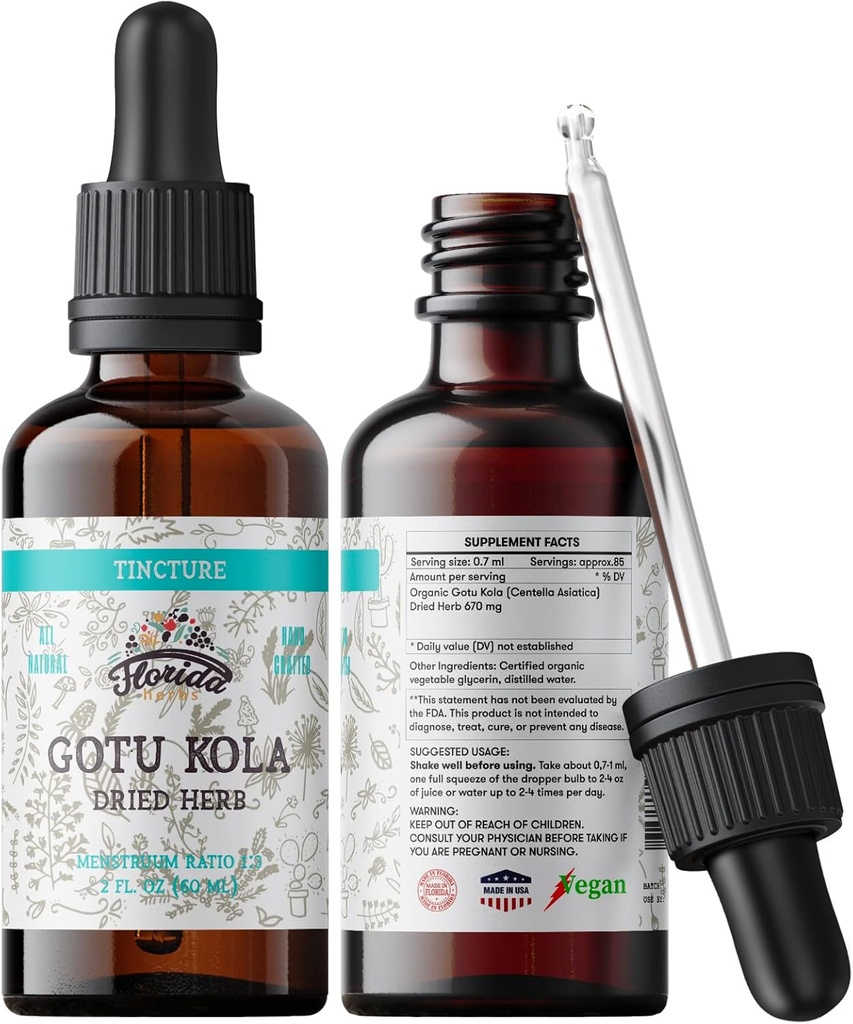 Gotu Kola Tincture, Organic Gotu Kola Extract, Gotu Kola Drops (Centella Asiatica) Dried Herb