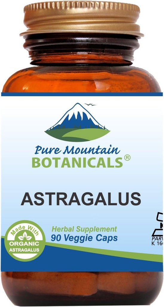 Pure Mountain Botanicals Astragalus Root Capsules - 90 Kosher Vegan Caps con 470mg Astragalus orgánico