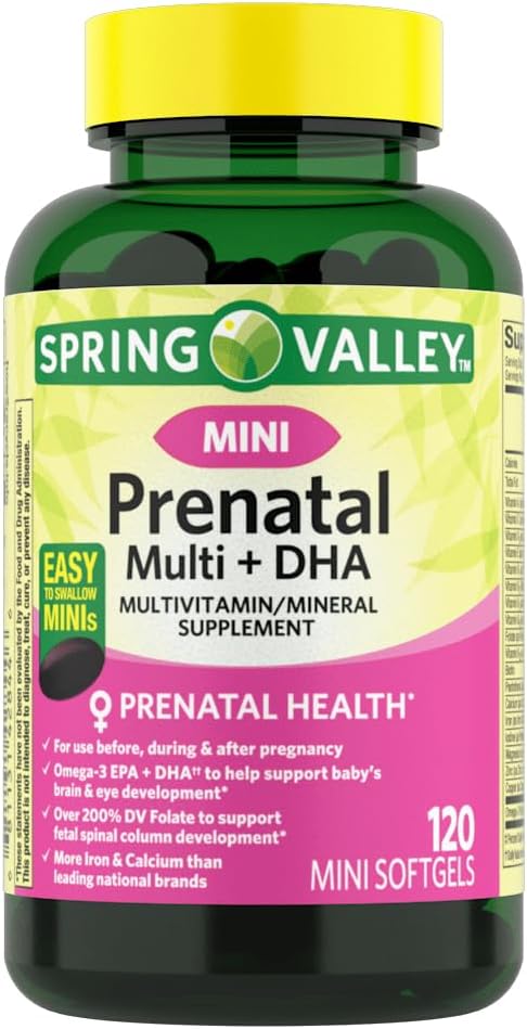 IKJ Mini Prenatal Multi + DHA Completa Multivitamina/Multimineral Suplemento Mini Softgels, 120 Conde