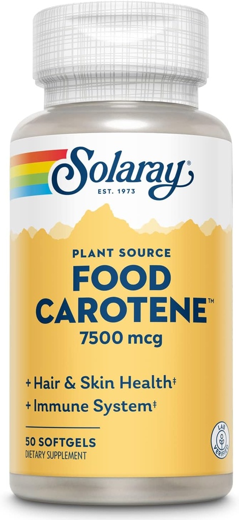 SOLARAY Food Carotene, Vitamina A como Beta Carotene 25000IU ← Carotenoides para la piel sana y los ojos, Actividad antioxidante " Apoyo al sistema inmunitario