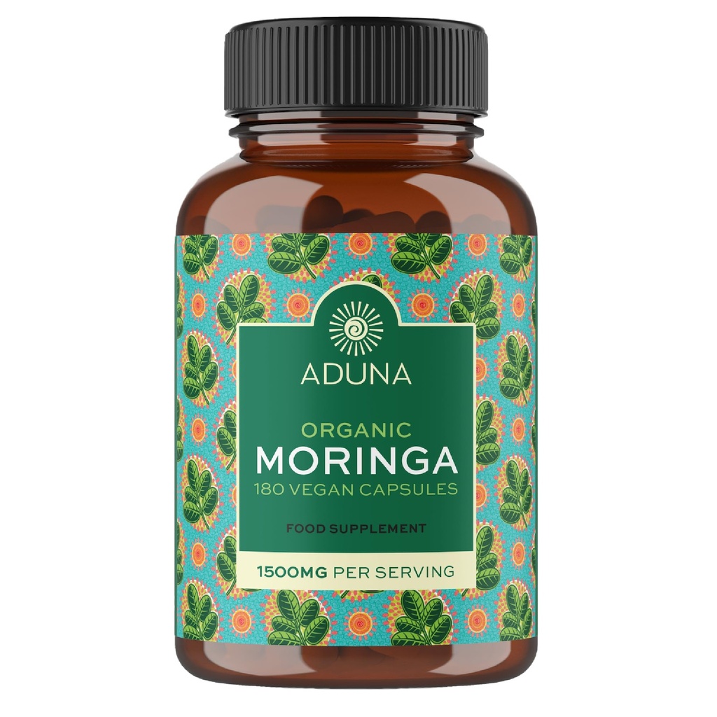 Aduna Orgánica Moringa Capsules 1500mg  100% Pure Moringa Leaf for Energy, Immunity & Focus ¦ Natural Plant-Based Food Supplement for Tiredness, Recovery " Breastfeeding  180 Vegan Capsules