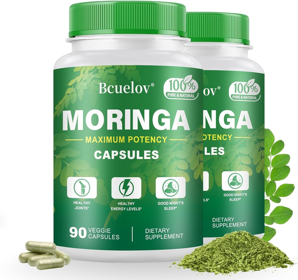 Moringa Capsules 2 Botellas ← 800mg Pure Moringa Powder Capsules – Apoya Energía, Apoyo Inmunitario, Gut Health, Green Superfood Contiene Vitaminas &amp; Aminoácidos