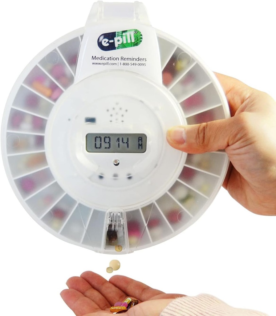 e-Pill MedTime Pro - Dispensador automático de píldoras bloqueado seguro con tapa clara para el monitoreo fácil y la gestión fiable de medicamentos