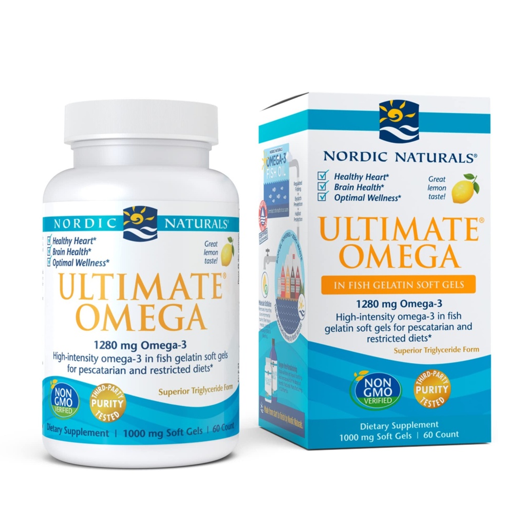 Nordic Naturals Ultimate Omega en Fish Gelatin, Lemon Flavor - 60 Soft Gels - 1280 mg Omega-3 - High-Potency Fish Oil Suplemento - EPA & DHA - promueve Brain & Heart Health - Non-GMO - 30 Servings