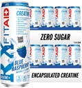 FITAID RX Zero Sugar, Cretina encapsulada, Bebida de recuperación de entrenamiento, All-In-One Blend, BCAAs, Glucosamine, Turmeric, B-Complex, Electrolytes, Blue Raspberry, 12 Fl Oz (Pack of 24)