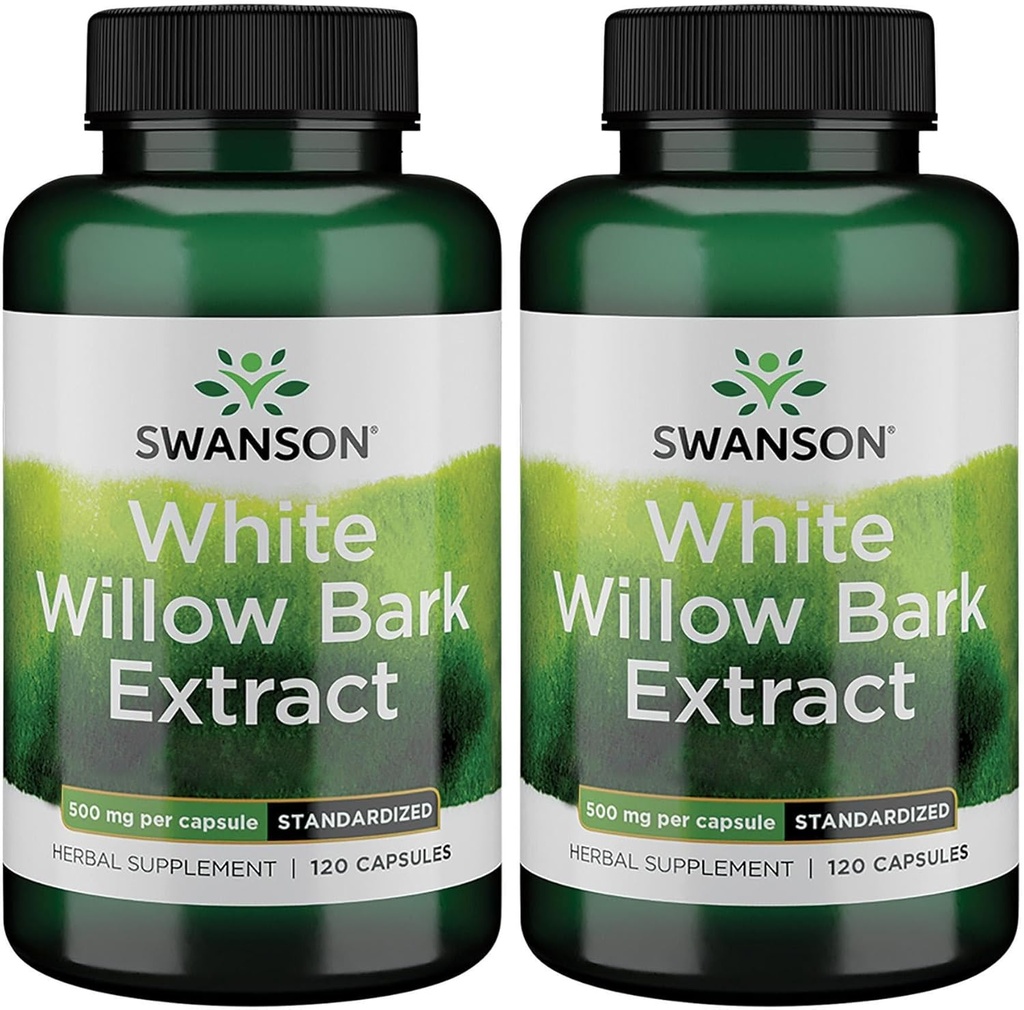 Swanson White Willow Bark Extract - promueve el apoyo conjunto y el alivio muscular - Estándarizado a 15% Salicin - Suplemento natural con No Stomach Irritation - (120 cápsulas, 500 mg cada uno) (2 Pack)