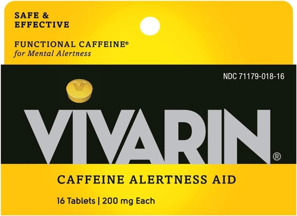 Vivarin, Caffeine Pills, 200 mg de cafeína en cada tabla, de forma segura y eficaz le ayuda a mantenerse despierto, alerta, suplemento energético, 16 Tablets - 5 Pack