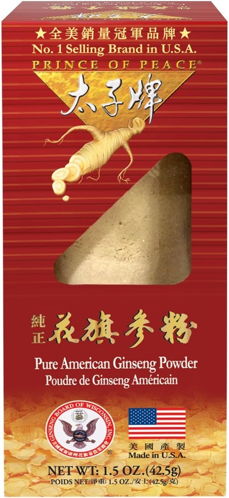 Prince of Peace 100% Wisconsin American Ginseng Powder (Panax Quinquefolium), Gift Box 1.5oz
