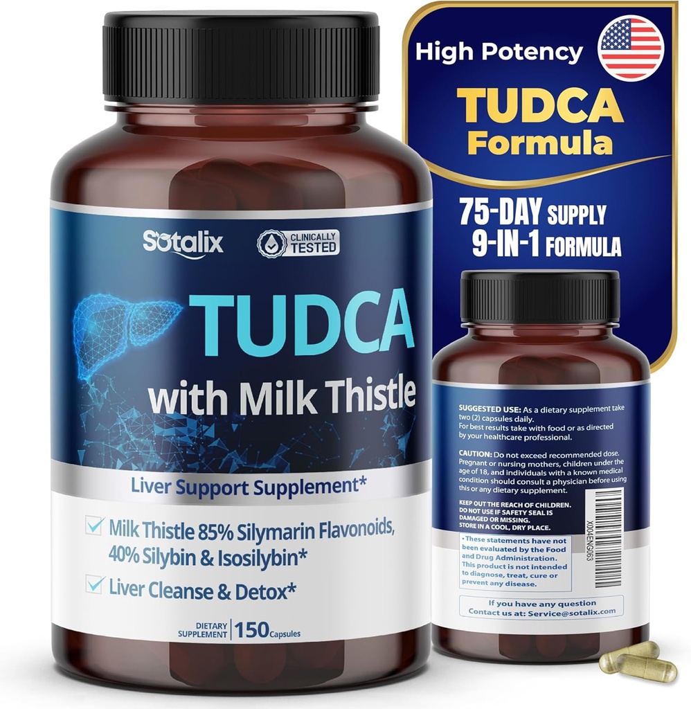 TUDCA Suplemento con cardo de leche – 85% Silymarin Flavonoids – apoya el bienestar vivo y la salud digestiva – Hecho en EE.UU.