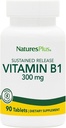 Natures Plus Vitamina B1 (Thiamin HCI), Sustained Release - 300 mg, 90 Tabletas Vegetarianas - Sin gluten - 90 Servimientos