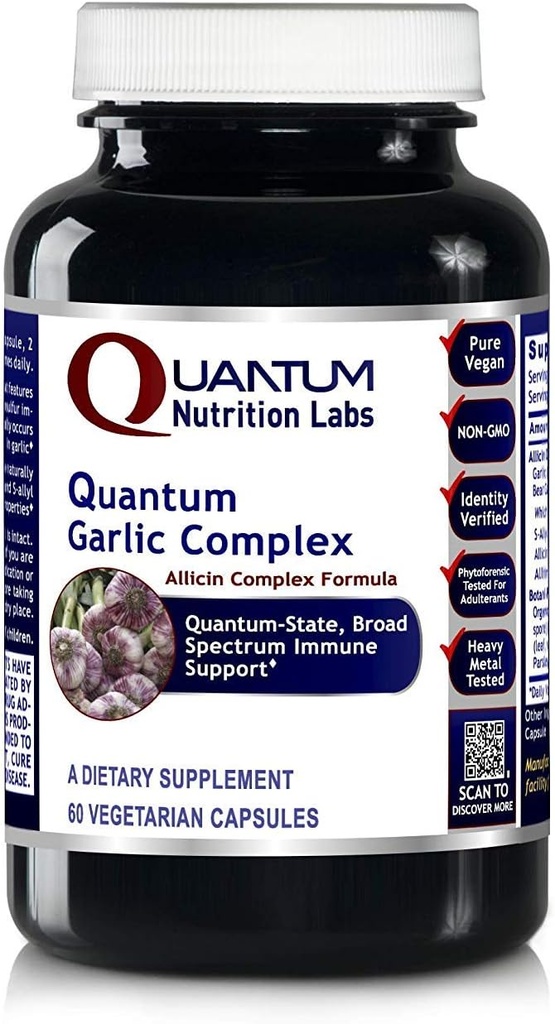 Complejo de ajo cuántico - Suplementos de ajo, Almohadillas de ajo, Extracto de Allicin, Extracto de ajo, Cápsulas de ajo orgánico, Soporte de inmunológico - 60 cápsulas vegetarianas