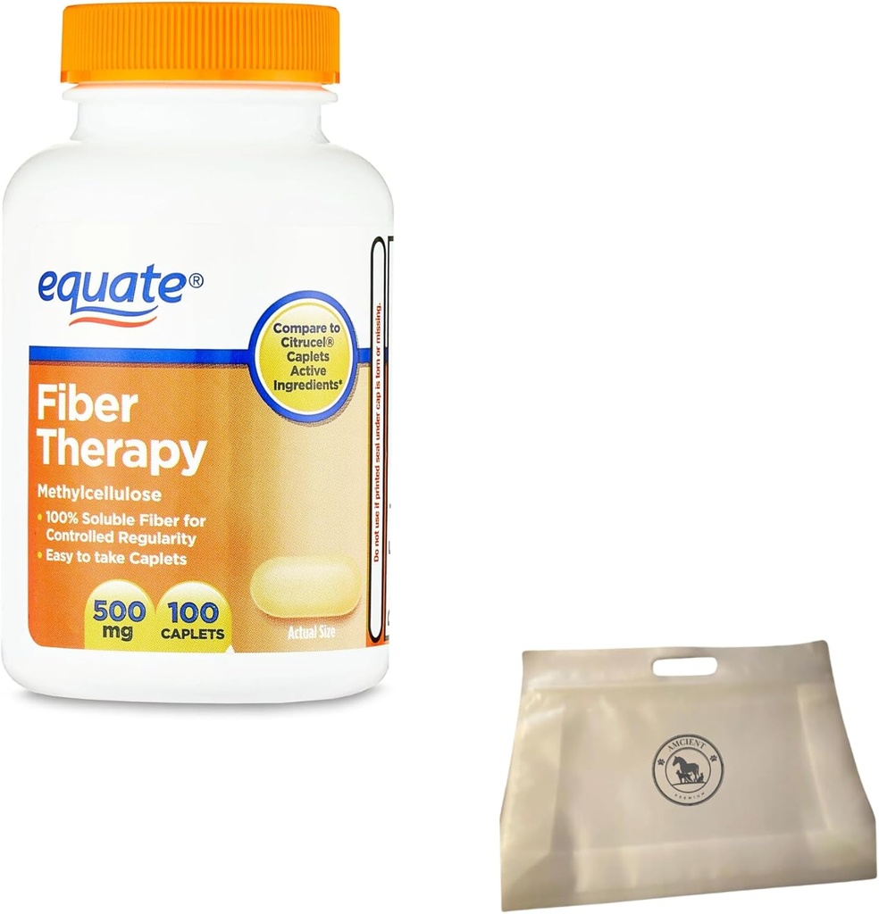 Terapia de fibra equiparada Methylcellulose Fiber Caplets 500 mg 100 Cuenta (Pack of 1) Agrupación con bolsa de alimentos reutilizables