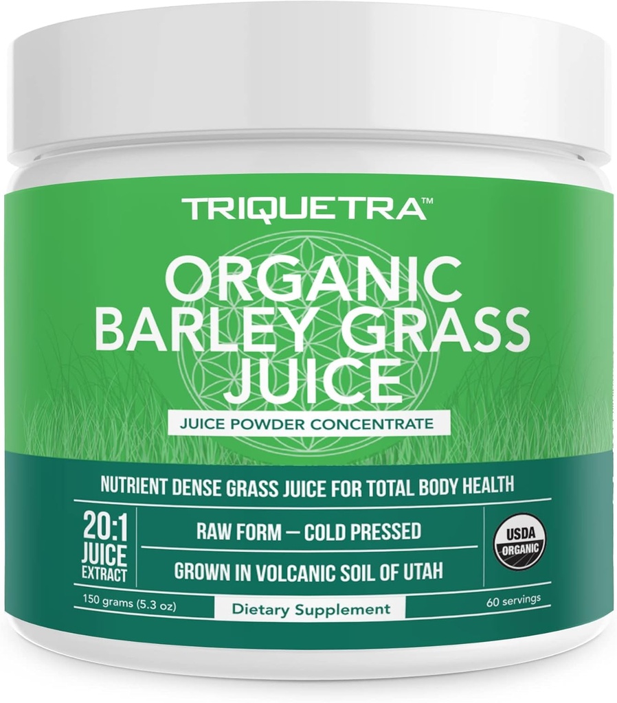 Orgánica Barley Grass Juice Powder - Grown in Volcanic Soil of Utah - Raw &amp; BioActive Form, Cold-Presed then CO2 Dried – Gluten Free, GMO free, Vegan - Complementos Wheatgrass Juice Powder - 5.3 oz