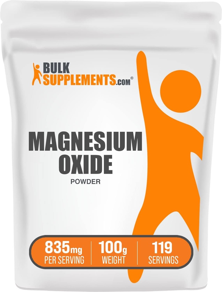 BulkSupplements.com Pólvora de Oxido de Magnesio - Suplemento de Oxido de Magnesio, Suplemento Mineral - Grado de Alimentos Libre, 835 mg por Serving, 100g (3,5 oz) (Pack de 1)