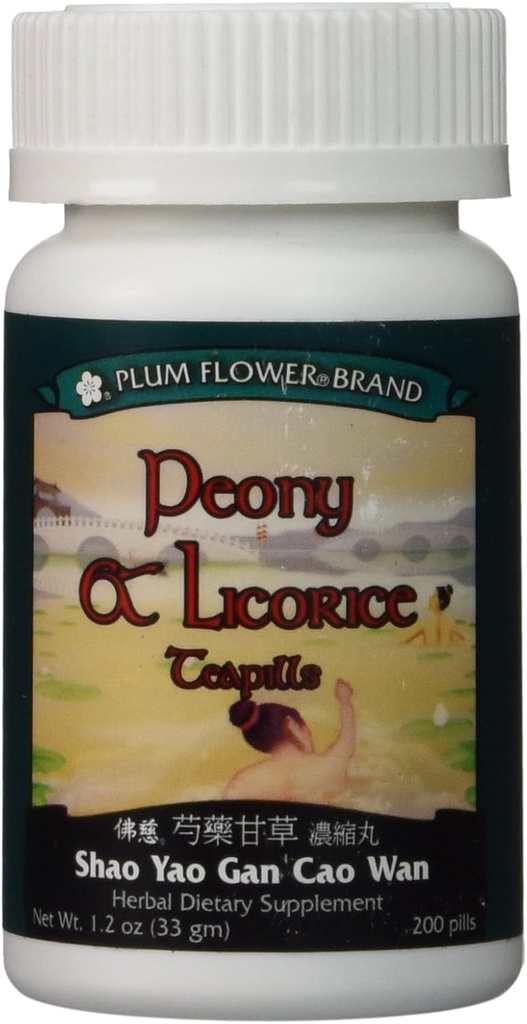 Peony &amp; Licorice Teapills (Shao Yao Gan Cao Wan), 200 ct, Plum Flower