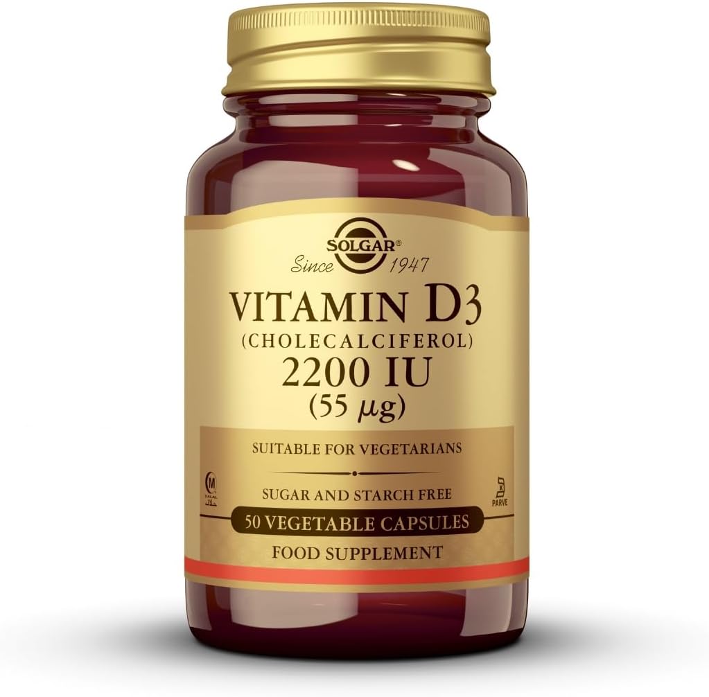 Solgar Vitamina D3 (Cholecalciferol) 55 mcg (2200 UI), 50 cápsulas vegetales - Ayuda a mantener los huesos saludables " dientes - Apoyo al sistema inmunológico - No GMO, libre de gluten, libre de lácteos, Kosher - 50 piezas