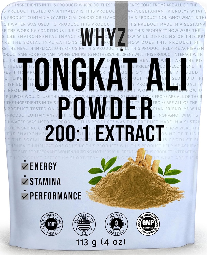 WHYZ Tongkat Ali Powder 113g, Pure Longjack 200:1 Extract Eurycoma Longifolia Supplement Powder for Increased Physical Performance and Well-Being, Longjack Tongkat Ali for Men and Women, 323 Servings