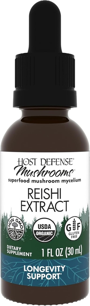 Anfitriona de Defensa Reishi Extract - Corazón &amp; Apoyo a la Salud Suplemento - Mushroom Suplemento de Apoyo a la Energía & Vitalidad - Reishi Suplemento de Ayuda Well-Being general - 1 fl oz (30 Servimientos)*