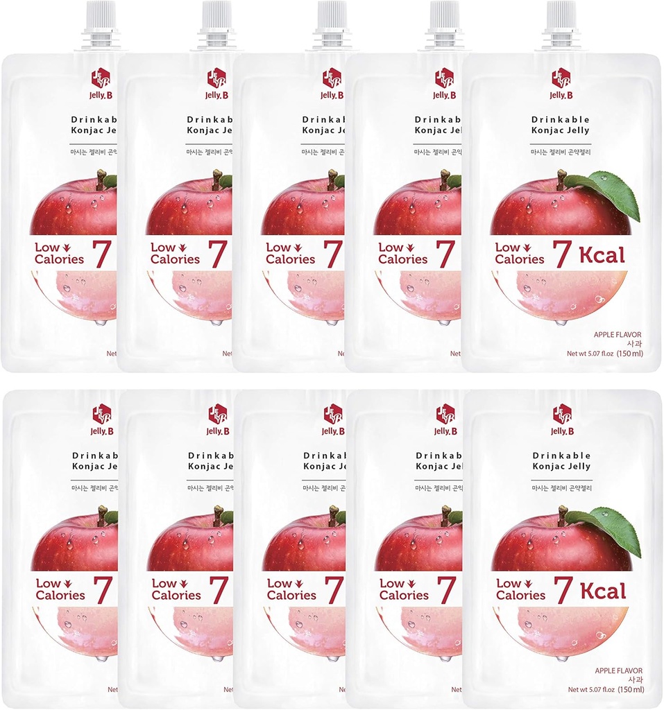 JELLY B Bebible jalea Konjac (10 Packs de 150ml) - 0 Gram Sugar, Sólo 6 kcal Cada paquete (Apple)