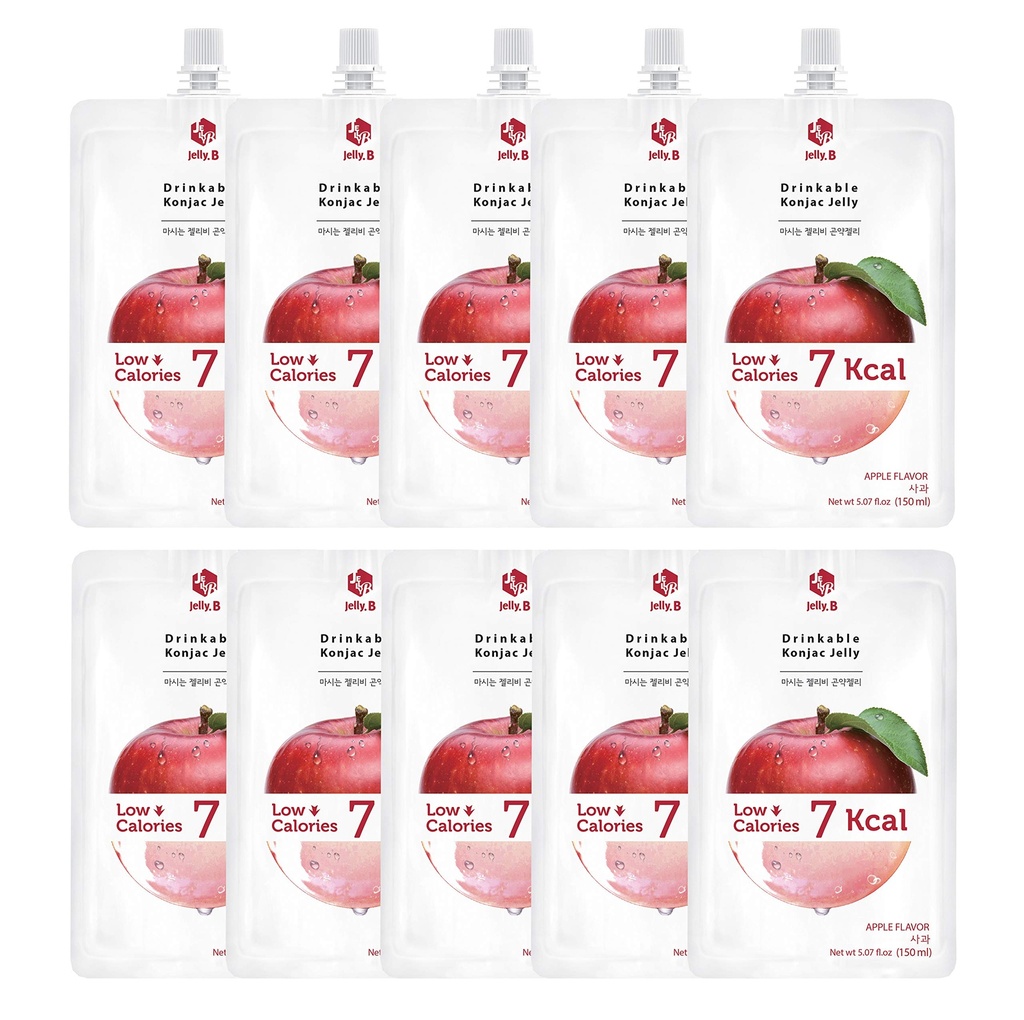 JELLY B Drinkable Konjac Jelly (10 Packs of 150ml) - 0 Gram Sugar, Only 6 kcal Each Packets (Apple)