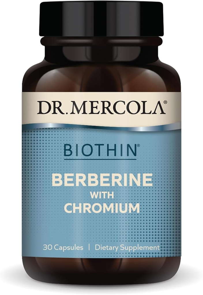 Dr. Mercola Biothin Berberine with Chromium - Supports Healthy Metabolic Function - Ausorción mejorada - No Gluten-Free &amp; Soy-Free - 30 cápsulas (30 servidos)