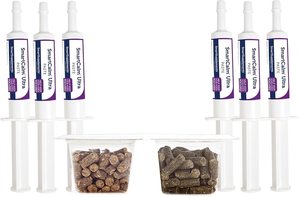SmartEquine Stress Ease &amp; SmartCalm Ultra Paste 6 Tubes Bundle tención No se han añadido hierbas o azúcar, Suplemento Equino, Ayudante con Caballos de Skittish