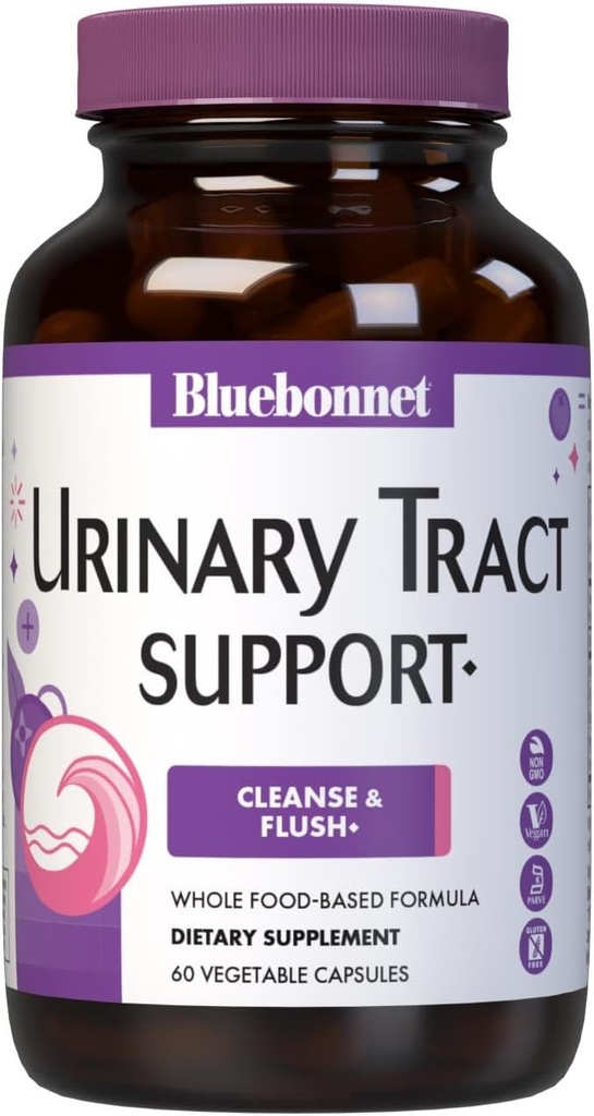 Bluebonnet Nutrition Urinary Tract Support, Cleanse & Flush*, Soy-Free, Kosher-Certified, Non-GMO, Dairy-Free, Vegan, 60 cápsulas vegetales, 30 servicios