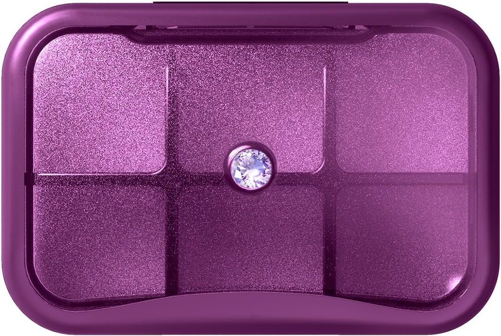 6 Organizador de píldoras de viaje, caja pequeña para el púrpura, caja de píldoras diarias de bolsillo Portable Medicine Pill Container, organizador semanal de vitamina Holder (Purple con Rhinestone)