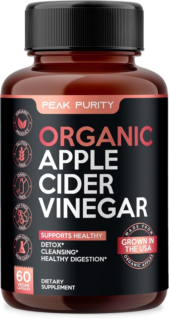 Cápsulas de vinagre de manzana 100% orgánicas crudas - Natural Detox Gut Cleanse & Healthy Digestion - Sin sabores &amp; Fácil de Tragar - Píldoras de ACV de fuerza adicional - 1000 mg