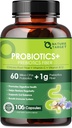 Probióticos para la salud digestiva de las mujeres con fibra prebiótica - Suplemento de fibra con 60 Billones Probiótico para regularidad " limpieza de las tripas - 106 cápsulas vegetales