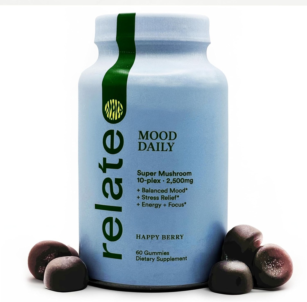 relacion Mood Daily Happy Berry Gummies - Super Mushroom Complex for Balanced Mood & Cognitive Support - 60 Count