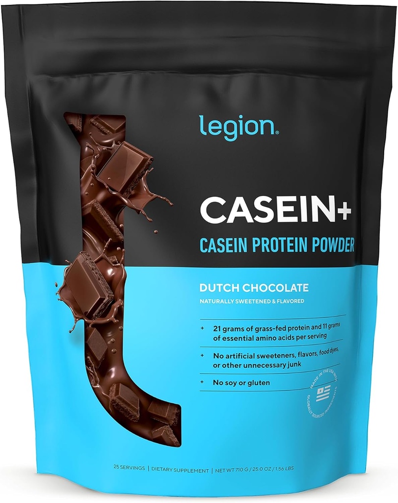 LEGION Casein Protein Powder (Choco de Holandés) - Powder de Micellar de baja liberación - No Gluten-Free &amp; Naturally Sweetened Powder from Grass-Fed Cows (25 Servings)