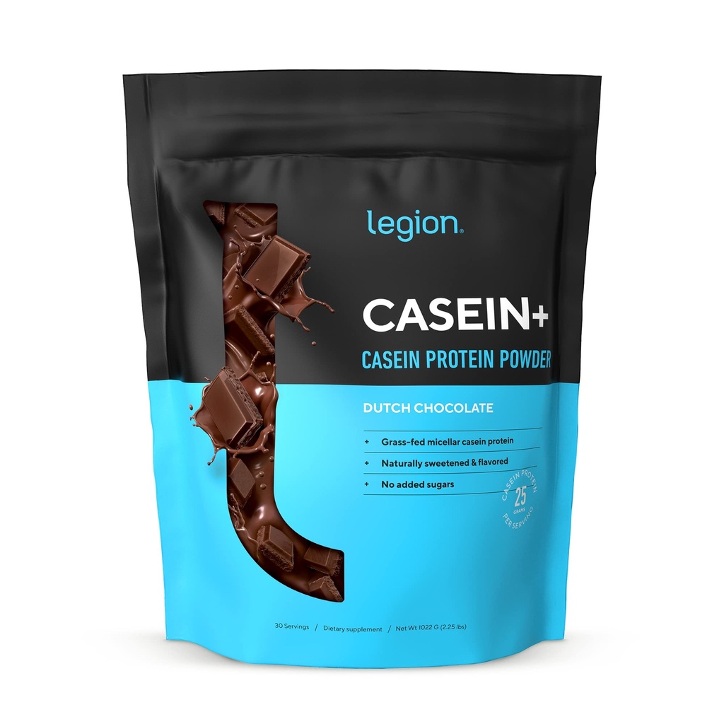 LEGION Casein Protein Powder (Dutch Chocolate) - Slow-Release Micellar Casein Protein Powder - Non-GMO, Gluten-Free & Naturally Sweetened from Grass-Fed Cows (25 Servings)