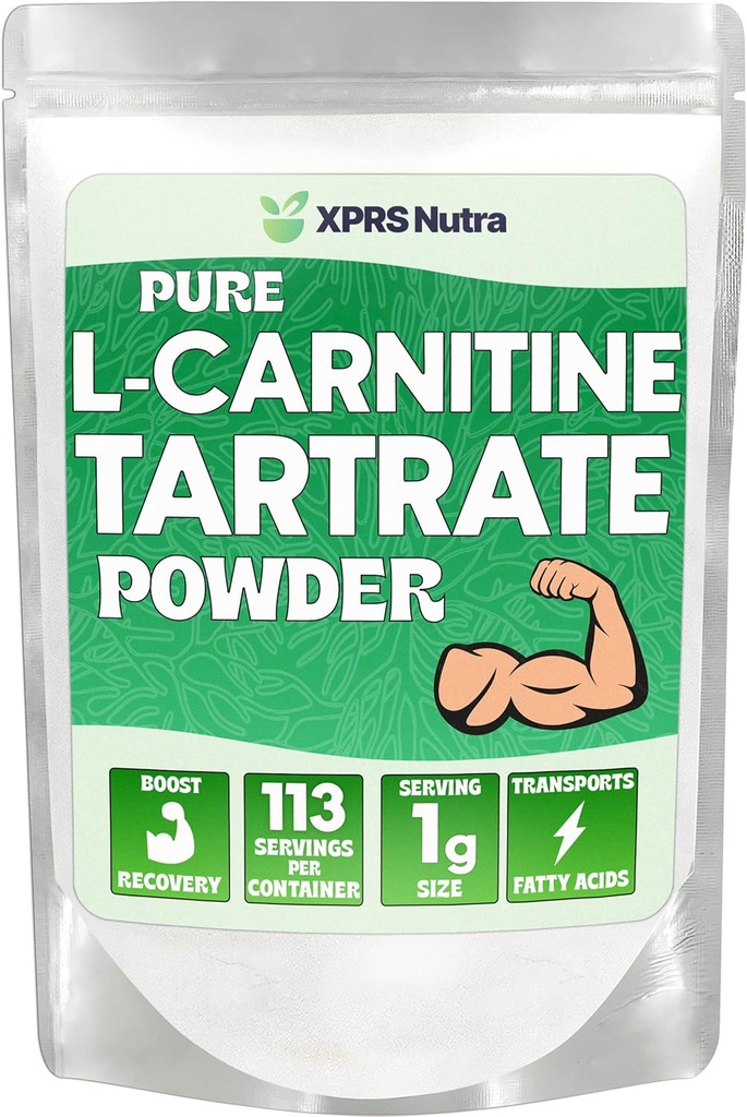 XPRS Nutra L Carnitine L Tartrate Powder - Premium Pure L Carnitine Tartrate - L-Carnitine - Vegan Friendly Bulk L Carnitine Powder - Amino Acid Suplemento (4 onzas)