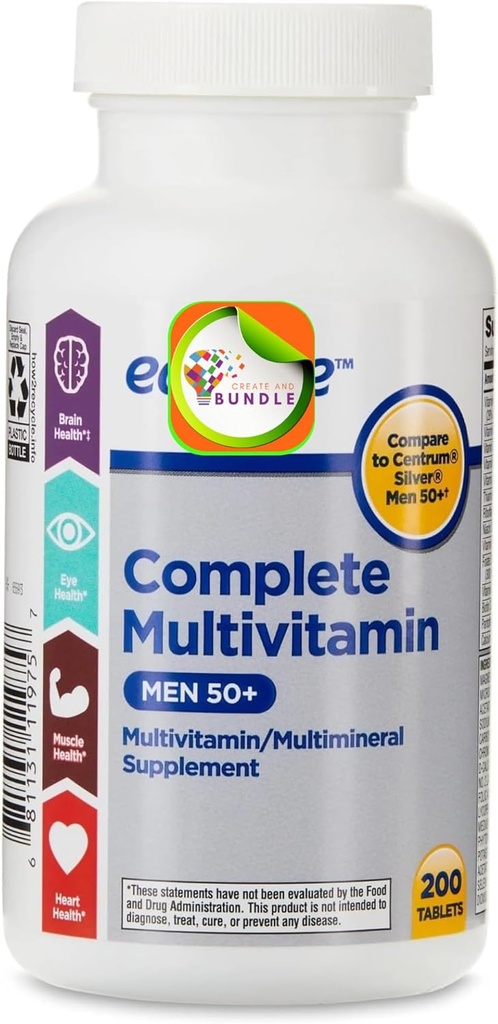 Tablas completas de suplemento multivitamínico/Multimineral, Hombres 50+, 200 Cuenta + Empuñadura de Crearandbundle