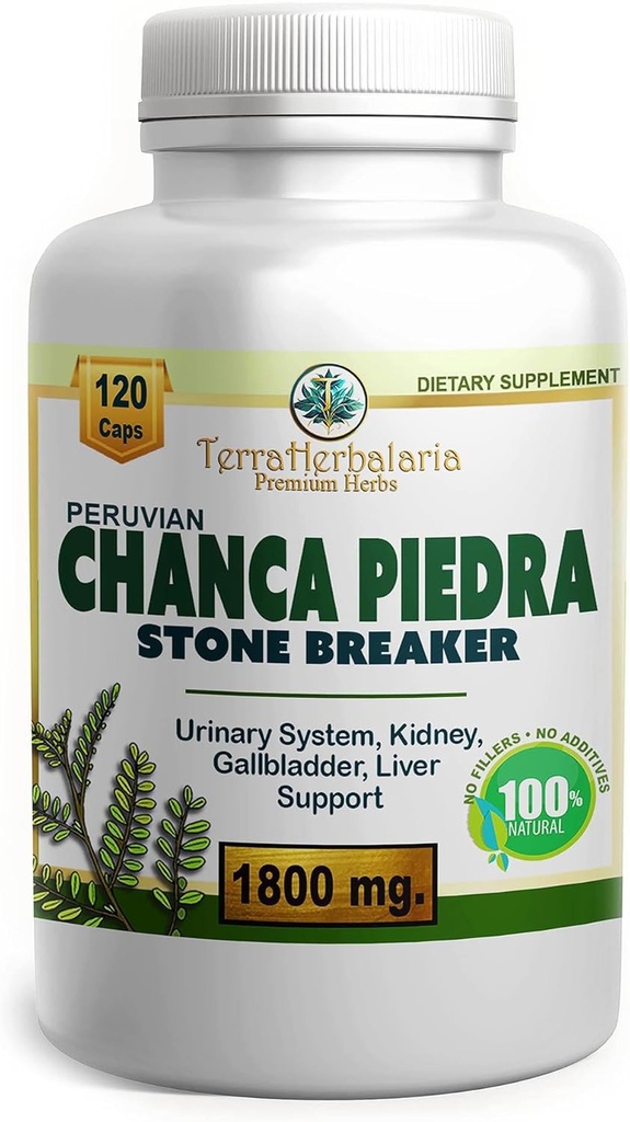 Chanca Piedra Stone Breaker Silencio Hecho en EE.UU. con Chanca Piedra Premium de Perú TEN 1800 mg TENIDO Stone Dissolver Crusher, Kidney & Gallbladder Support TEN Liver Support, Flush,120 Vegetarian Soft Capsules