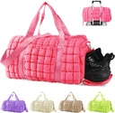 Bolsa de gimnasia cortada para mujeres, bolsa de pañuelo para viajar con zapatos Compartimiento, bolsas de semana de amortiguador durante la noche Carry On Bag with Trolley Sleeve for Airplanes,Personal Item Sports Duffel Dance Bag(Pink)
