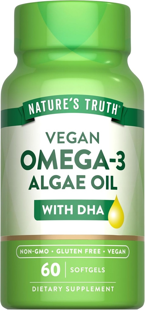 Nature's Truth Vegan Omega 3 Softgels | 60 Count | Algae Oil Formula with DHA | Non-GMO & Gluten Free Supplement