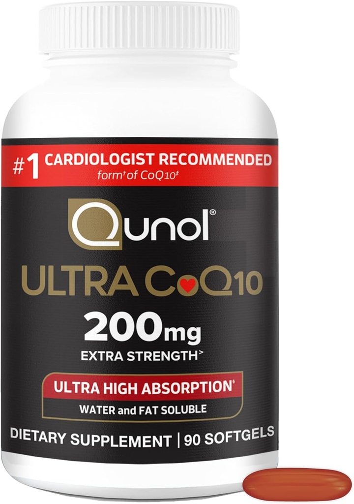 Qunol CoQ10 200mg Softgels, Ultra CoQ10 - Ultra High Absorption Coenzyme Q10 Supplements - Antioxidant Supplement for Vascular and Heart Health & Energy Production, 90 Count