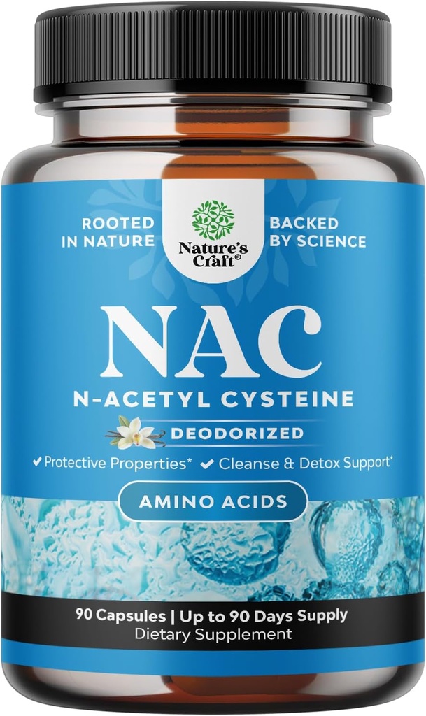 Natures Craft NAC Suplemento N-Acetyl Cysteine 600mg- High Absorption NAC 600 mg Capsules Glutathione Precursor para la limpieza del hígado Detox Kidney Support Lung Health Immunity and Brain Supplement