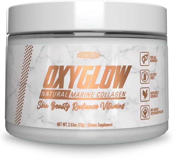 EHP Labs OxyGlow Natural Marine Collagen Powder - Hidrolyzed Marine Collagen Peptides Powder - Boosts Skin Elasticity & Firmness, Acelera Nail Growth &amp; Strengthenings Hair, 30 Serves (Unflavored)