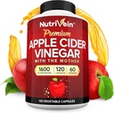 Nutrivein Premium suplementos de vinagre de manzana con madre - 1600 mg - 120 cápsulas de vinagre de manzana: píldoras ACV para la digestión, Keto, limpieza y nutrición equilibrada