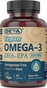 DEVA Vegan Omega-3 DHA EPA Suplemento de una vez por día Softgel 300 MG - Carrageenan Gelatin " Gluten Free - Ácidos grasos de aceite de algas no fresas - 90 Softgels