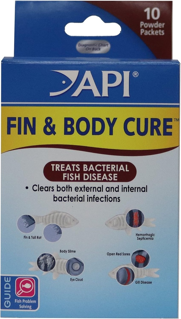 API FIN &amp; BODY CURE Freshwater Fish Powder Medication 10-Count Box