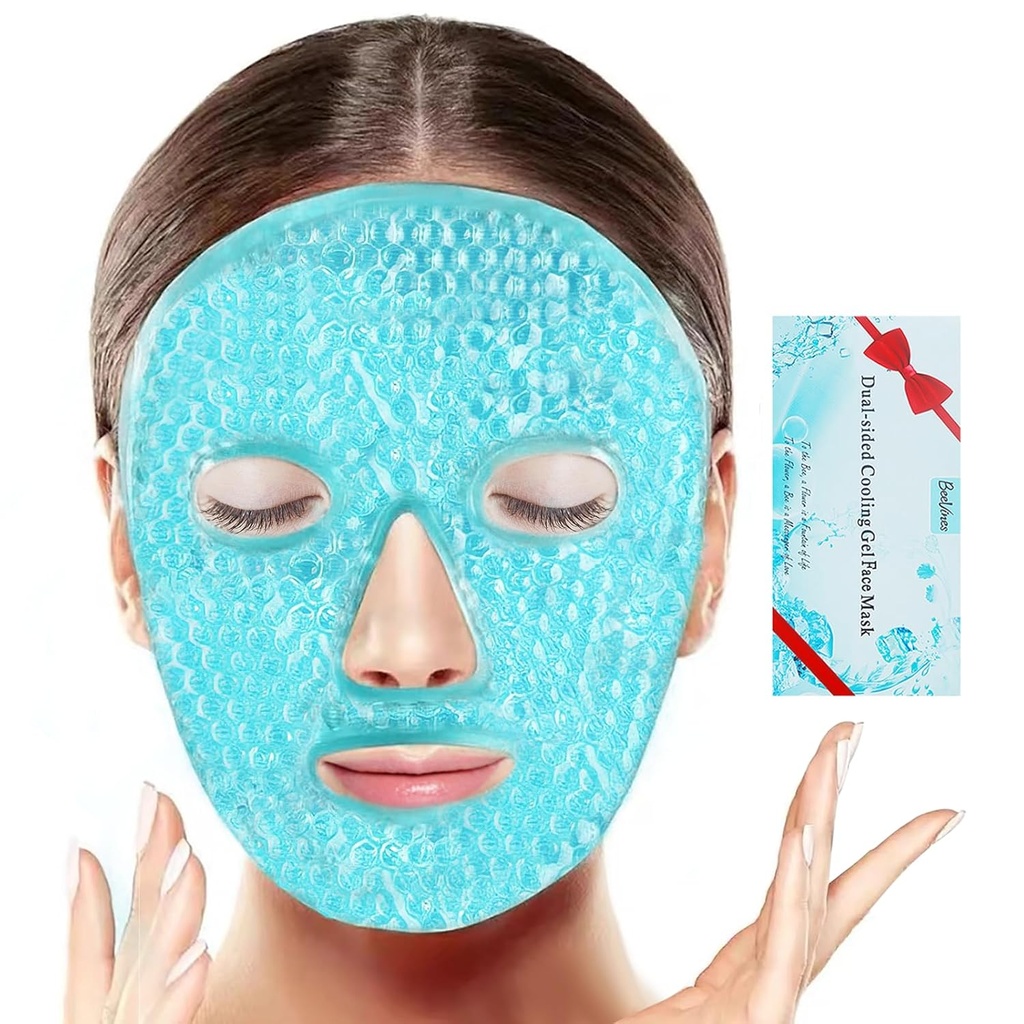 BeeVines Ice Face Mask, Cooling Gel Pack for Puffy Eyes, Cold & Hot Reusable Compress, Frozen Eye Packs Masks for Women for Dark Circles, Puffiness & Alergies (One Pack Blue)
