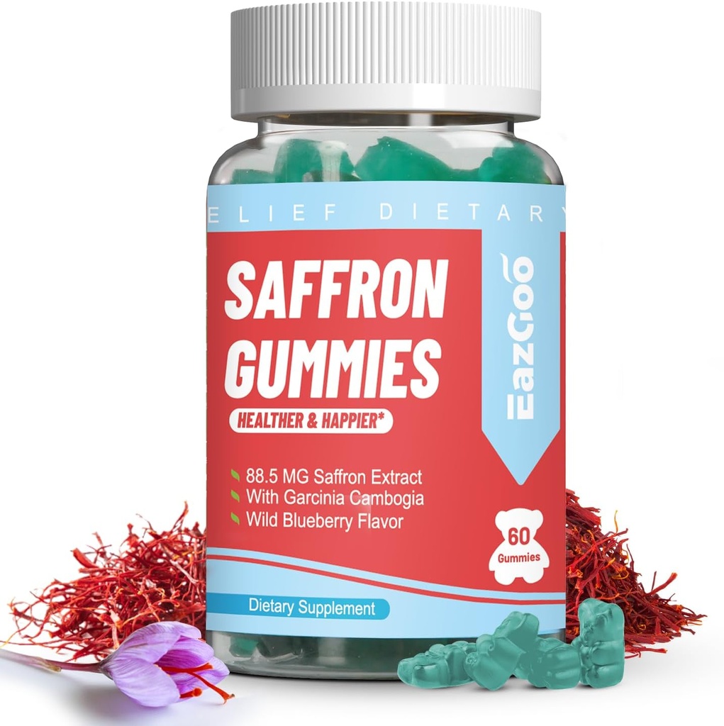 Saffron Supplements Gummies, Saffron Extract for Positive Mood & Calm Nerve, Boost Energy, con Garcinia Cambogia, Vitamina A, B12, Rhodiola Rosea - 60 Gummies
