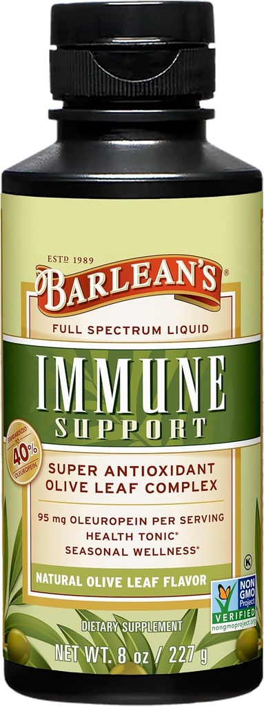 Complejo de sopa de oliva de Barlean Suplemento de apoyo líquido, Antioxidantes de oeuropea de 95 mg, 8 oz