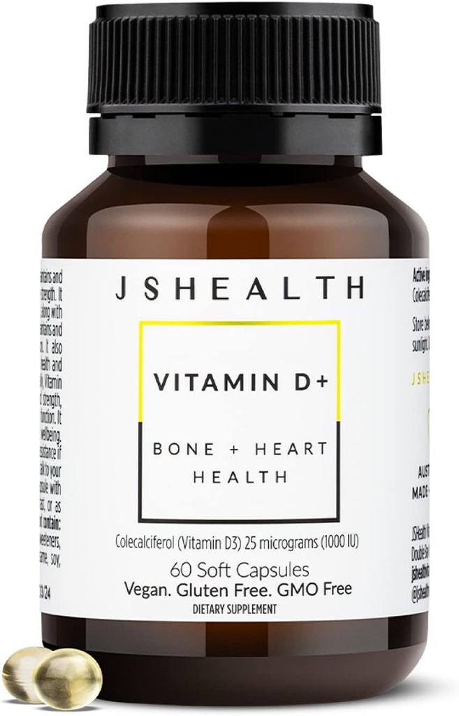 JSHealth Vitamin D3 1000iu Supplement for Healthy Muscle Function, Bone and Heart Health, and Immune Support